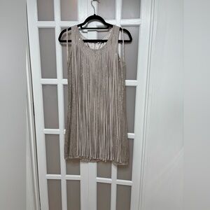 Parker Sequin Fringe Shift Dress Small Champagne Sleeveless Party Cocktail